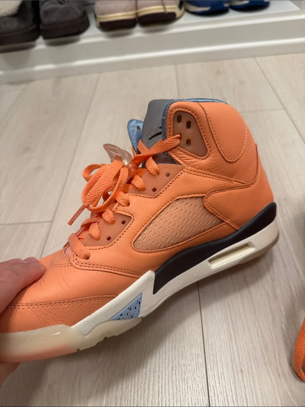 Jordan High-Top Sneakers in Orange with Gray-Blue Accents